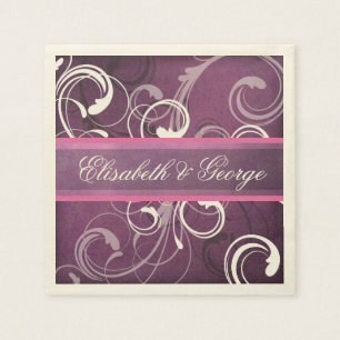 Elegant Royal Lila Grunge Damask Swirls Bröllop Pappersservett