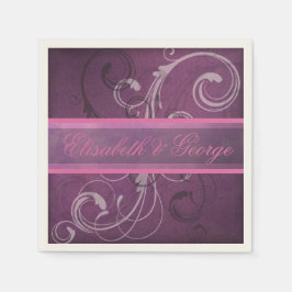 Elegant Royal Lila Grunge Damask Swirls Bröllop Pappersservett