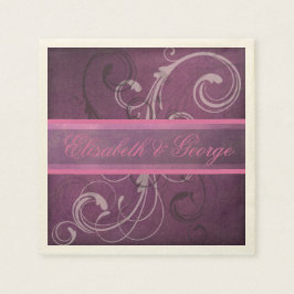 Elegant Royal Lila Grunge Damask Swirls Bröllop Pappersservett
