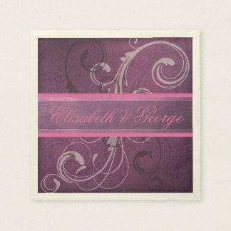 Elegant Royal Lila Grunge Damask Swirls Bröllop Pappersservett