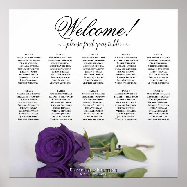 Elegant Royal Lila Ros 10 Bordsdisposition Poster (Framsidan)