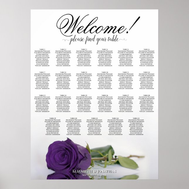 Elegant Royal Lila Ros 23 Bordsplacering Poster (Framsidan)