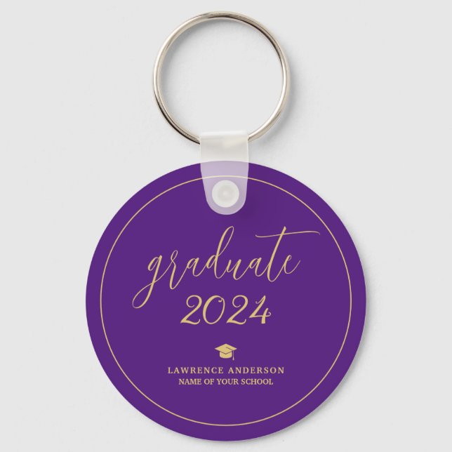 Elegant Royal Lila Student 2024 Studenten Nyckelring (Framsida)