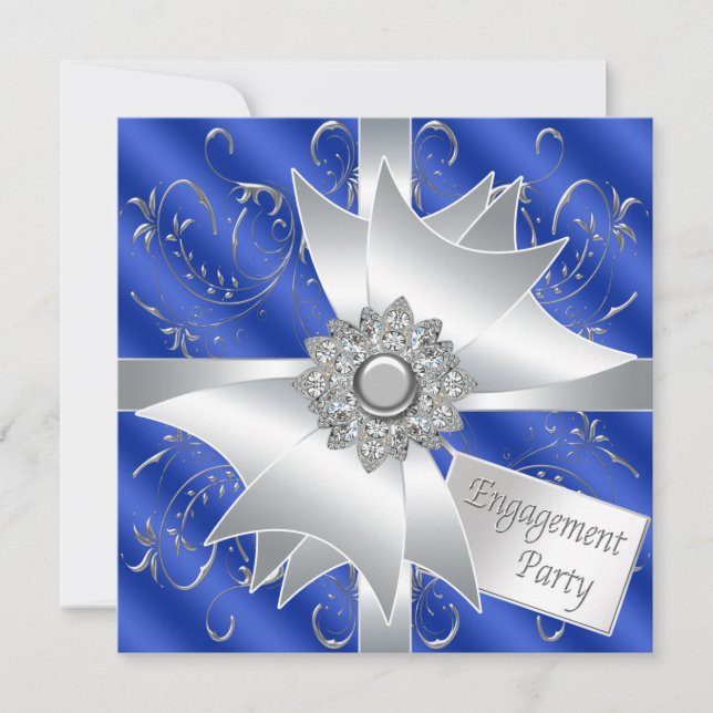 Elegant Royal Navy Blue Förlovningsfest Inbjudningar (Framsida)