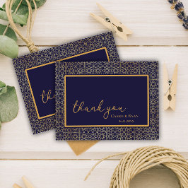 Elegant Royal Navy Guld Design Bröllop Tack Vykort