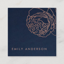 ELEGANT ROYAL NAVY  ROSA ROS GULD BLOMMIGT FYRKANTIGT VISITKORT