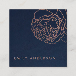 ELEGANT ROYAL NAVY  ROSA ROS GULD BLOMMIGT FYRKANTIGT VISITKORT