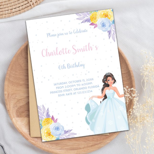 Elegant Royal Party-kort Inbjudningar (Yellow Purple Floral Princess Birthday Invitations)