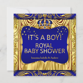 Elegant Royal Prince Baby Shower Blue Guld Inbjuda Inbjudningar