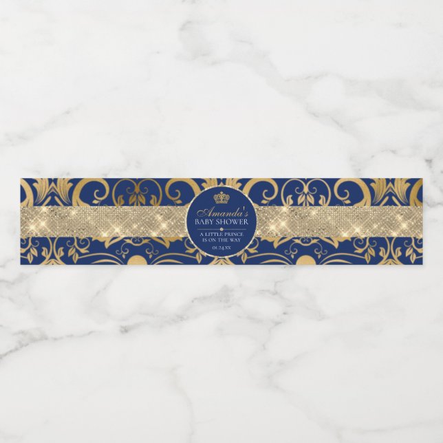 Elegant Royal Prince Baby Shower Vattenflaska Etikett (Singel etikett)