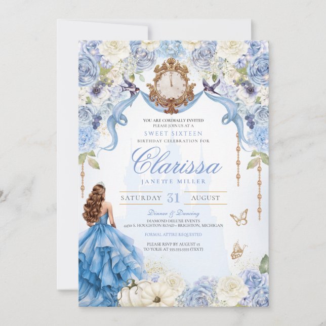 Elegant Royal Princess Light Blue Sweet 16 Inbjudningar (Framsida)