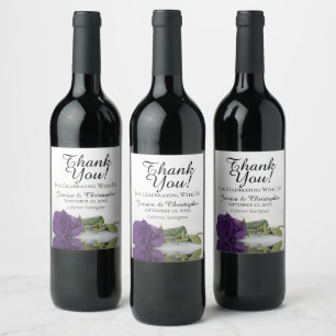 Elegant Royal Purple Ros Bröllop Tack Vinflaska Etikett