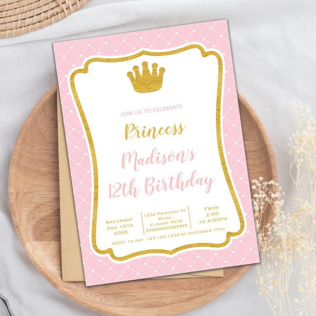 Elegant Royal Ram Party-kort för flickor Inbjudningar (Pink Fram Crown Princess Cards)