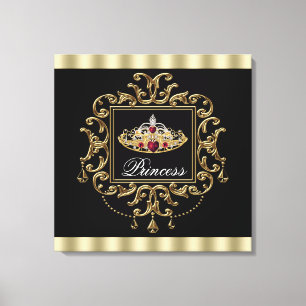 Elegant Royal Röd Svart och Guld Tiara Prinsessa Canvastryck