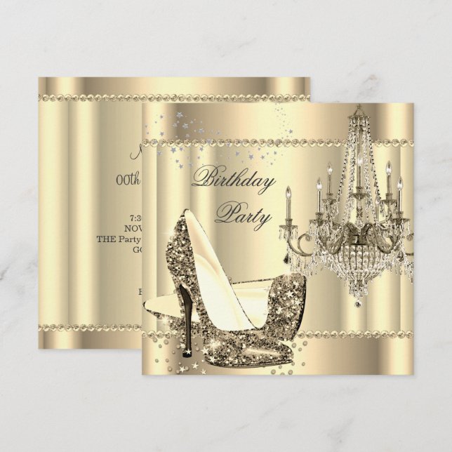 Elegant Royal Sepia Guld Cream Chandelier Party Inbjudningar (Fram/baksida)