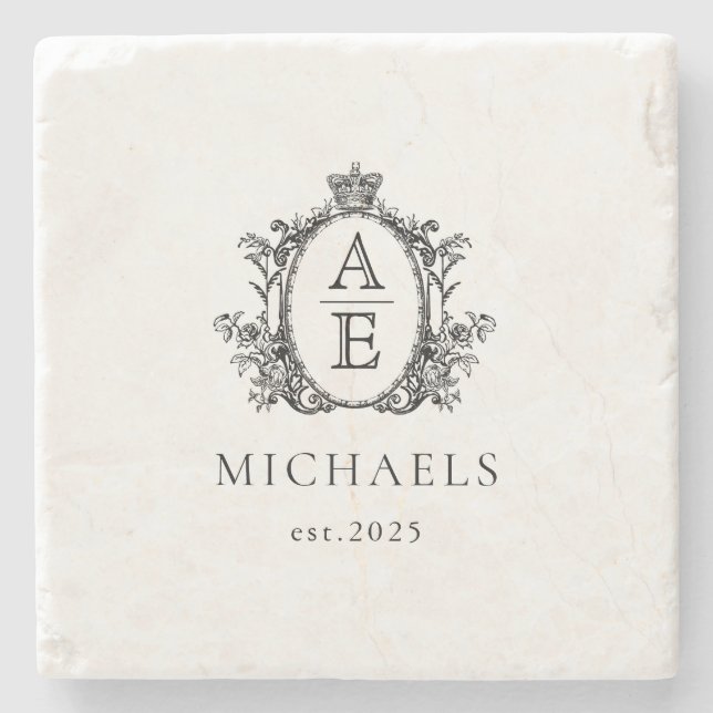 Elegant, Royal Vapensköld Monogram svartvitt Stenunderlägg (Framsidan)