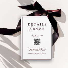 Elegant Royal Vit & Burgund QR-kod Bröllops-svar Tilläggskort
