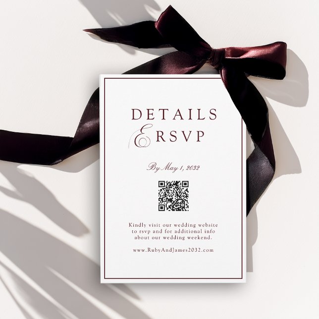 Elegant Royal Vit & Burgund QR-kod Bröllops-svar Tilläggskort (Elegant Royal White & Burgun QR Code Wedding RSVP Enclosure Card)