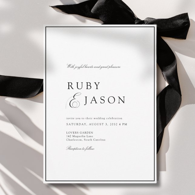 Elegant Royal Vit & Svart Bröllop Inbjudningar (Elegant Royal White & Black Wedding Invitation - Black Tie)