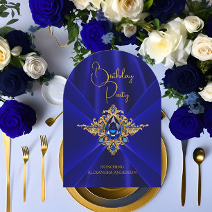 Elegant Royalblå Födelsedags Guld Juwel Falsk Silk Inbjudningar