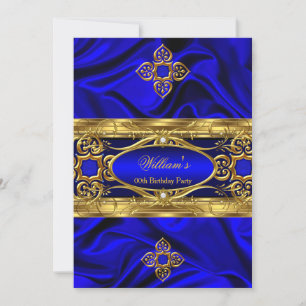 Elegant Royalblå Guld Ädelstenar Silke Födelsedags Inbjudningar