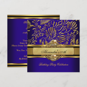 Elegant Royalblå Guld Damask Pärl Party Inbjudningar