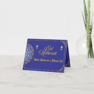 Elegant Royalblå Guld Mandala Eid Mubarak Tack Kort