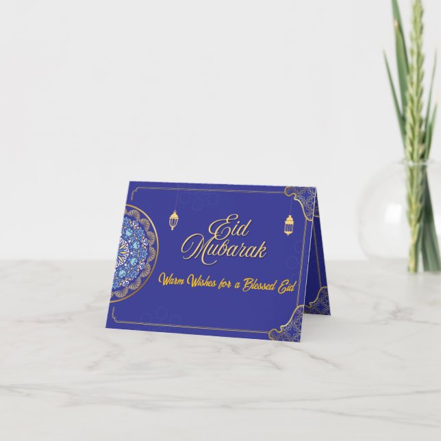 Elegant Royalblå Guld Mandala Eid Mubarak  Tack Kort (Framsida)