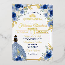 Elegant Royalblå & Guld Ros Quinceañera