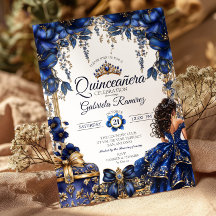 Elegant Royalblå Guld Tiara Quinceañera