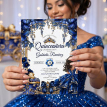 Elegant Royalblå Guld Tiara Quinceañera