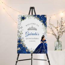 Elegant Royalblå och Silver Quinceañera Välkomstsk