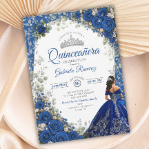 Elegant Royalblå och Silver Rosor Quinceañera