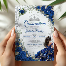 Elegant Royalblå och Silver Rosor Quinceañera