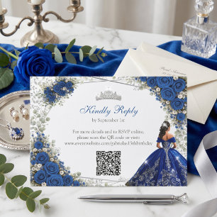 Elegant Royalblå och Silver Rosor Quinceañera OSA Kort