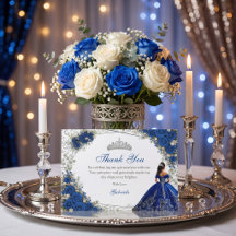 Elegant Royalblå och Silver Rosor Quinceañera