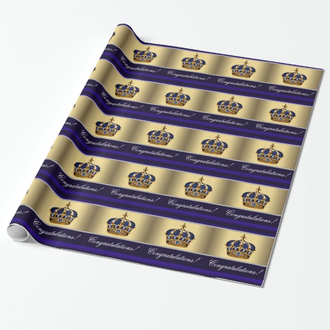 Elegant Royalblå Prins Bebis Shower Presentförpack Presentpapper (Utrullad)