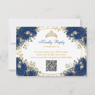 Elegant Royalblå Rosor Guld Quinceañera OSA Kort