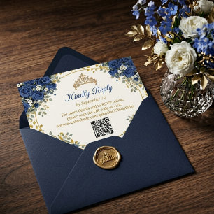 Elegant Royalblå Rosor Guld Quinceañera OSA Kort