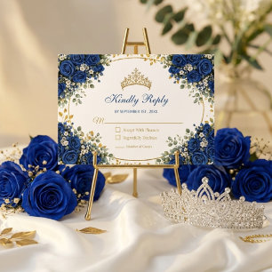 Elegant Royalblå Rosor Guld Quinceañera OSA Kort