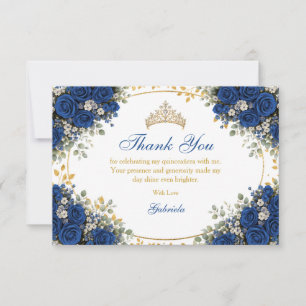 Elegant Royalblå Rosor Guld Quinceañera Tack Kort