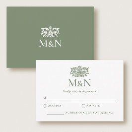 Elegant RSVP Bröllopsmonogram Grönt kuvert OSA Kort