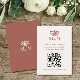 Elegant RSVP Bröllopsmonogram QR-kod Terrakotta Tilläggskort