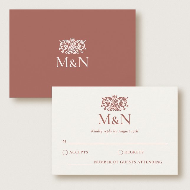 Elegant RSVP Bröllopsmonogram Terrakotta Kuvert OSA Kort (Skapare uppladdad)