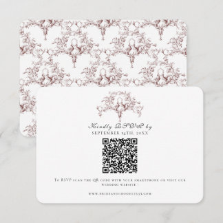 Elegant RSVP Burgunderröd fransk Toile Duvor Konst OSA Kort