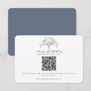 Elegant RSVP Fransk Toile Marinblå och Vita Duvor OSA Kort