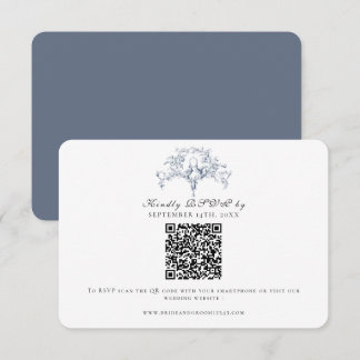 Elegant RSVP Fransk Toile Marinblå och Vita Duvor OSA Kort