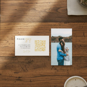 Elegant RSVP fullständigt omslagsfoto och guld QR- Tilläggskort