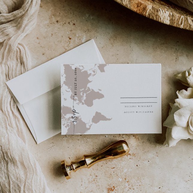 Elegant RSVP-kort - Världskarta Spara Datumet (Skapare uppladdad)