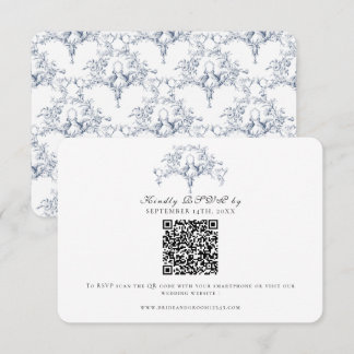 Elegant RSVP Marinblå och vit fransk Toile Duvor OSA Kort